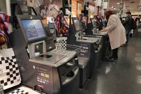 The self-service area in a Mark and Spencer store - bags for paying customers only. Picture by Shutterstock