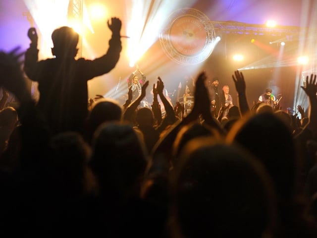 Crowds enjoy The Dhol Foundation at the Little Top. Picture: Sarah Standing (010825-1667)