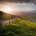 Sunset over rolling English countryside in the South Downs National Park