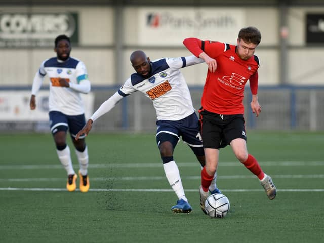 Bedsenté Gomis in action during Hawks' loss to Eastbourne. Picture: Neil Marshall
