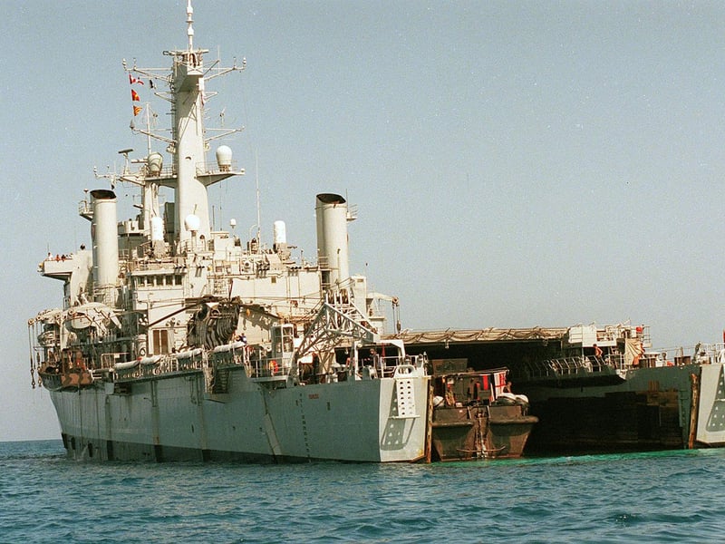 21st October 1999. HMS Fearless off the coast of Egypt during exercise Bright Star. Picture: Stuart de Castro