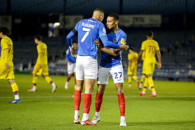 Gassan Ahadme scored his maiden Pompey goal on Tuesday night while providing the assist for Miguel Azeez's opener.   Picture: Robin Jones/Digital South