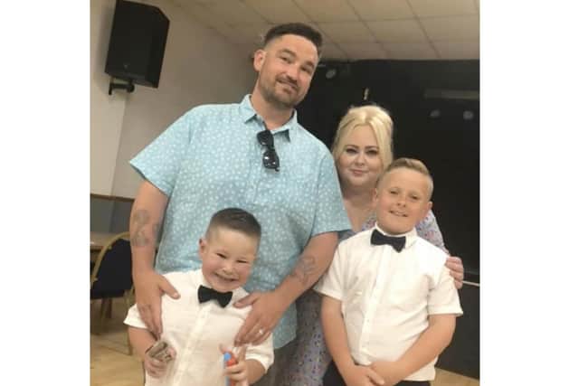 Andy Trevithick will be completing the distance of Everest by walking up and down his stairs. Andy's son Hudson Trevithick (now 6) has had 5 open heart surgeries.Pictured is: Andy, Hudson, Lisa and Jayden (10).