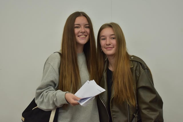 Adele Hellyer and Tia Mee at Brune Park collecting their GCSE results