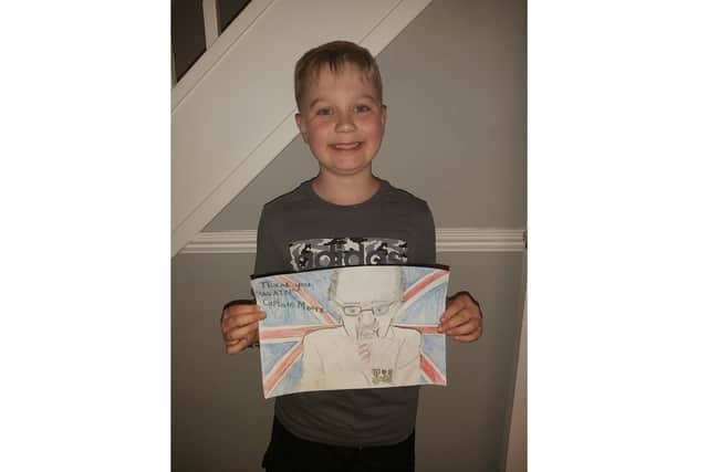 Sidney Evans, eight from Gosport, drew a picture of Captain Tom Moore to say thank you to the NHS fundraiser who has inspired him