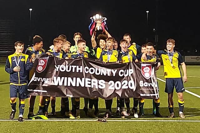 Moneyfields under-18s celebrate their Hampshire FA Cup win. Picture: Moneyfields FC Twitter