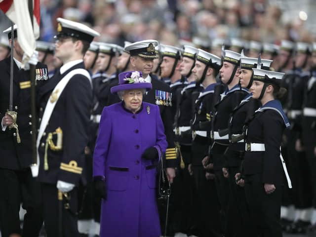 Queen Elizabeth II arrives for the commissioning ceremony of HMS Queen Elizabeth into the Royal Navy at Portsmouth Harbour in 2017
Picture: Andrew Matthews/PA Wire
