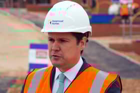 Housing secretary Robert Jenrick visiting a new housing estate as part of the governments First Homes scheme, a flagship project that offers discounted houses to local people and key worker first-time buyers. Photo: Brian Eyre