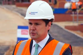 Housing secretary Robert Jenrick visiting a new housing estate as part of the governments First Homes scheme, a flagship project that offers discounted houses to local people and key worker first-time buyers. Photo: Brian Eyre