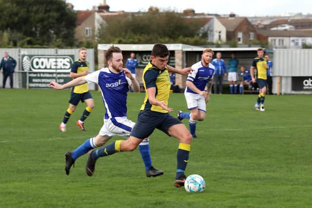 Moneyfields' Josh Bailey about to unleash a shot against Denmead.

Photograph by Sam Stephenson