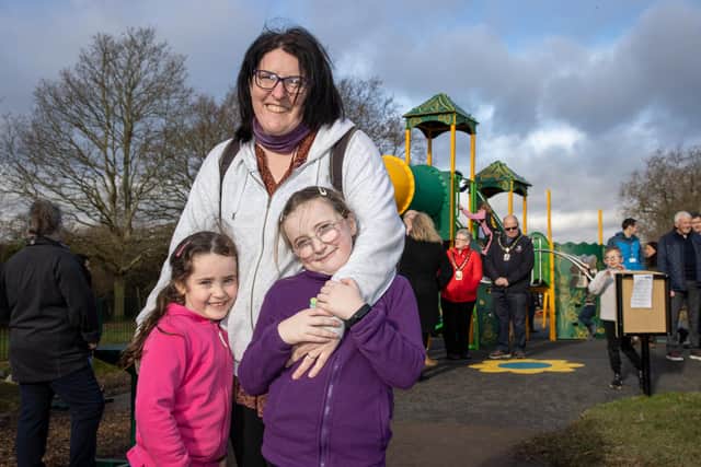 Rachel Spilman shaved her head to raise money for the recreation ground and was joined on Saturday morning with daughters Samantha, ,m seven, and Jessica, five Picture: Alex Shute