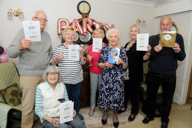 Norma Waldren from Baffins, celebrated her 100th birthday on Tuesday, April 26 at her home.
Pictured is: (third from right) Norma Waldren with her friends and family (l-r) Norma's son Ralph Waldren, neighbours Jane Tofts, Yvonne Church, Mary Pennery and good friends Pauline and Andrew Hewitt.
Picture: Sarah Standing (260422-2498)