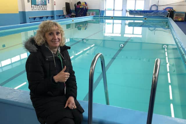 Kate Hedges on the edge of the swimming pool at Leesland Junior School, Gosport. Picture: David George