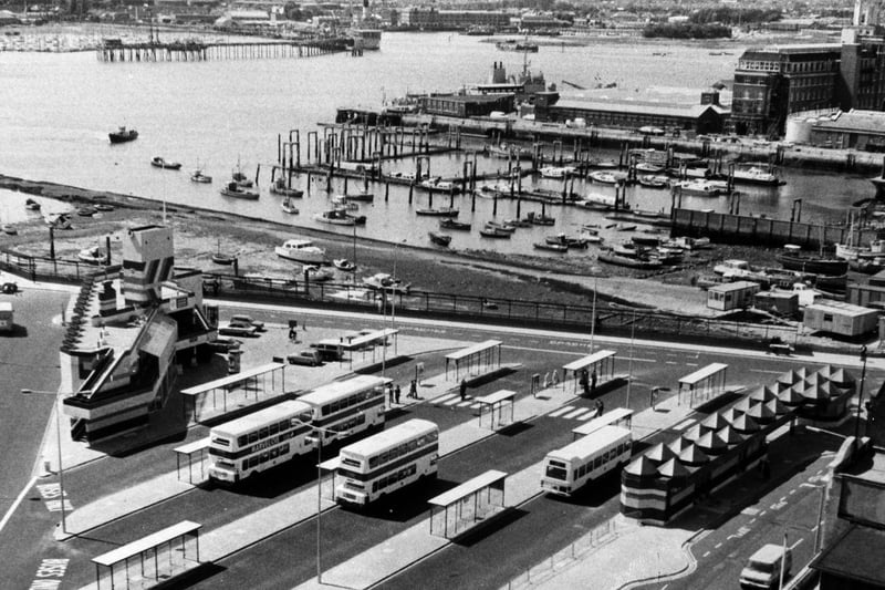 An aerial view of the bus station in The Hard, Portsmouth on June 8 1979