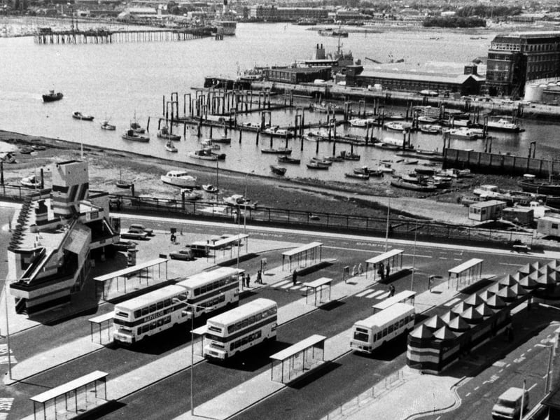 An aerial view of the bus station in The Hard, Portsmouth on June 8 1979