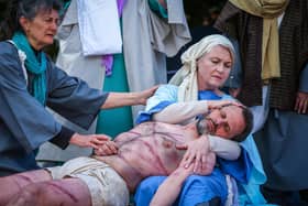 Jesus' body is taken down from the cross. The Havant Passion, West Street, Havant
Picture: Chris  Moorhouse (300324-22)