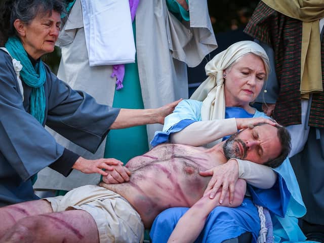 Jesus' body is taken down from the cross. The Havant Passion, West Street, HavantPicture: Chris  Moorhouse (300324-22)