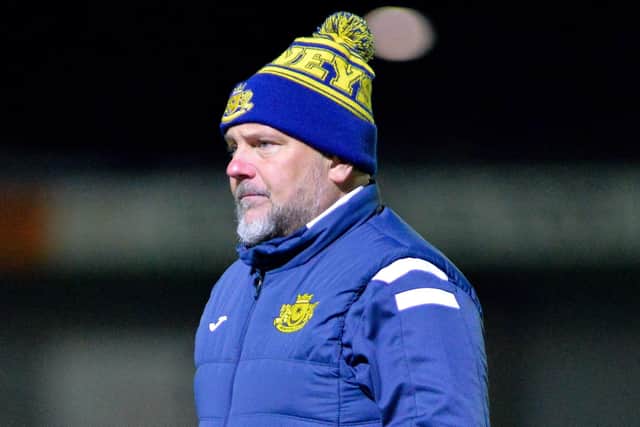 Moneyfields boss Glenn Turnbull during his side's win against Blackfield at Westleigh Park. Picture by Martyn White