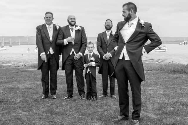 Stephen with his groomsmen. Picture: Carla Mortimer Photography