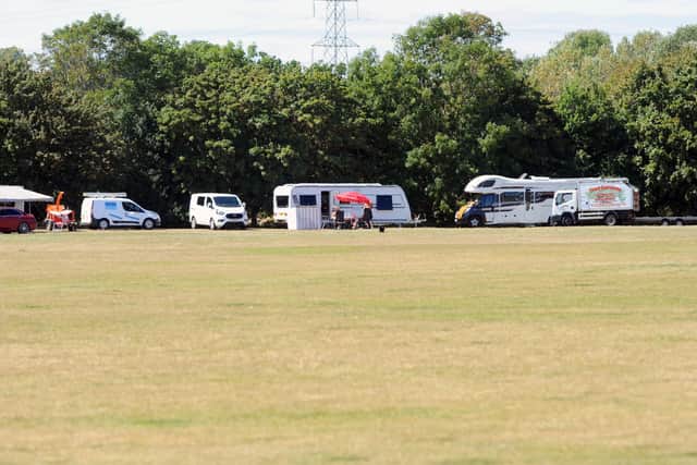 Travellers on Wicor Recreation Ground in Portchester, on Thursday, August 6. Picture: Sarah Standing (060820-5739)