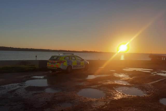 Police at Eastney in Portsmouth after an unexploded bomb was discovered today