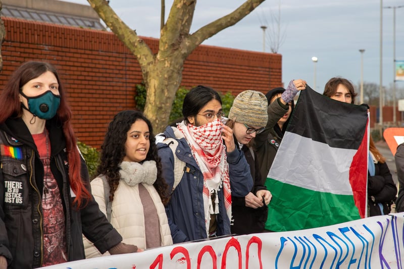 Demonstrators outside Unicorn Gate
Photos by Alex Shute