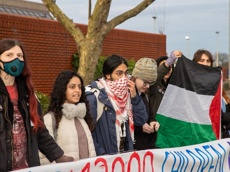 Demonstrators outside Unicorn Gate
Photos by Alex Shute