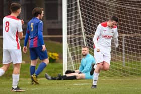 Horndean's Tommy Tierney, right, has just scored to make it 2-0. Picture: Keith Woodland