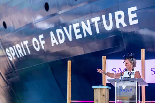 Godmother of the Ship, Commodore Inga J. Kennedy, former Head of the Royal Navy Medical Service officially names Saga Cruises’ new ship, Spirit of Adventure. Picture by Ciaran McCrickard/PA Wire