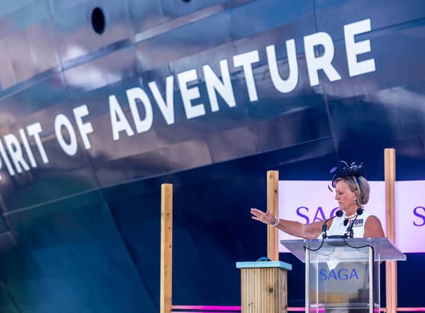 Godmother of the Ship, Commodore Inga J. Kennedy, former Head of the Royal Navy Medical Service officially names Saga Cruises’ new ship, Spirit of Adventure. Picture by Ciaran McCrickard/PA Wire