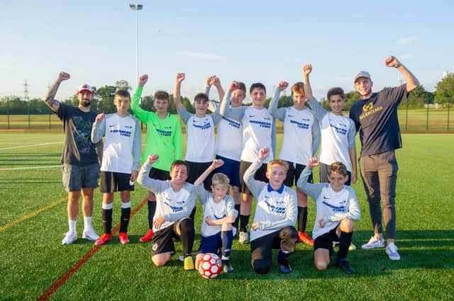 Pompey's Kieron Freeman and George Hirst with Horndean College team
Picture: Habibur Rahman