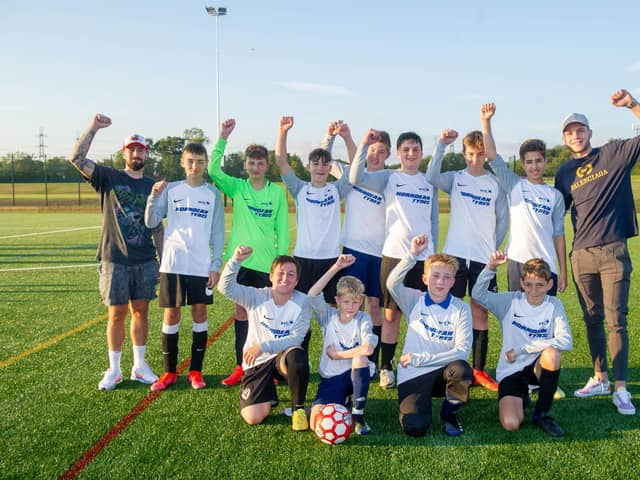 Pompey's Kieron Freeman and George Hirst with Horndean College team
Picture: Habibur Rahman
