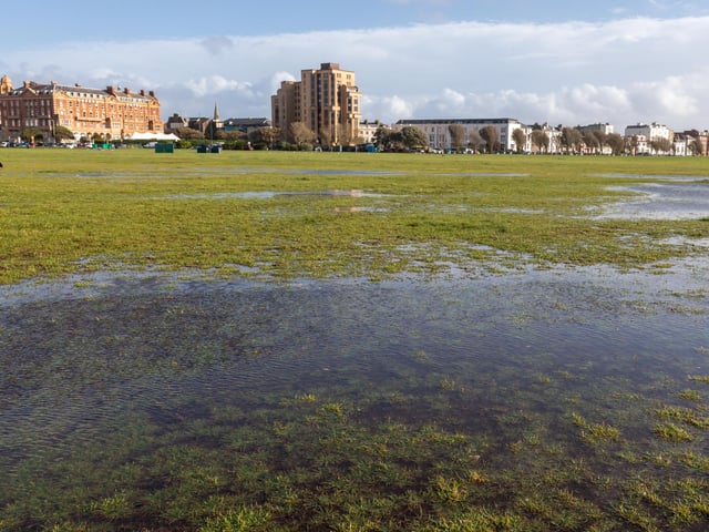The waterlogged common, which contributed to the decision to cancel the race. Picture: Mike Cooter (311021)