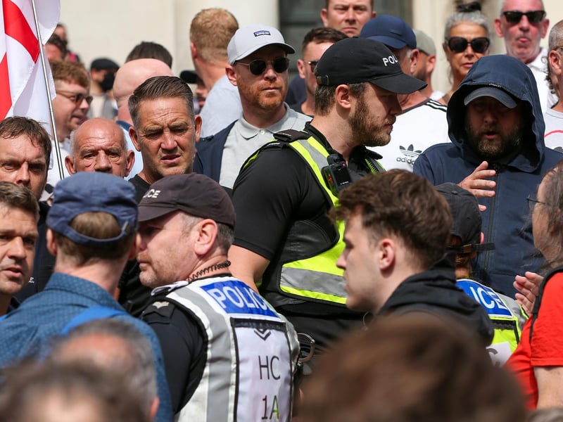Protestors at Guildhall Square, Portsmouth. Picture: Chris Moorhouse (030824-15)