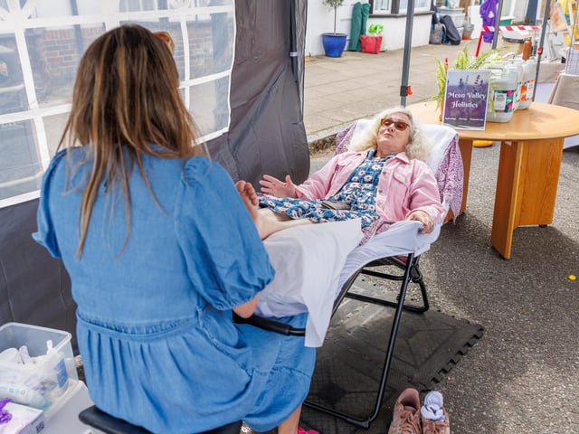 Pictured: Sarah Christy getting a massage from Sabrina from Meon Valley Holistics  Picture:Marcin Jedrysiak