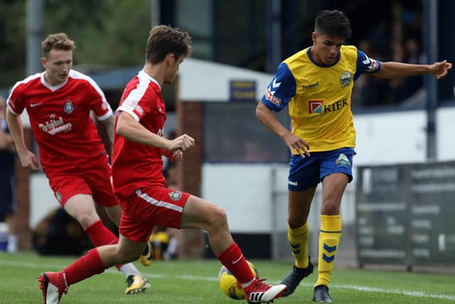 New Moneyfields signing Alex Lafleur, right, in action for Gosport Borough in August 2018. Picture: Chris Moorhouse.