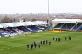 The Bristol Rovers players trained on the pitch at the Memorial Stadium today after the game was postponed.  Picture: Dan Istitene/Getty Images