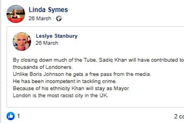 Tory Councillor Linda Symes has come under fire for sharing and liking alleged racist posts on social media