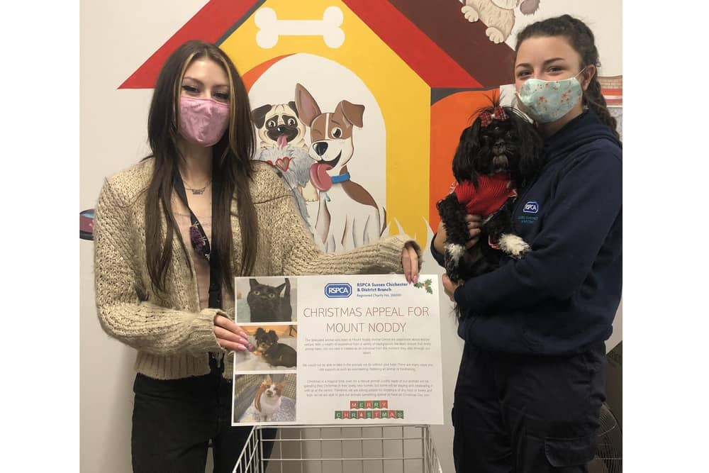 Mary Puppins Pet Pantry manager Holly Bastow with Georgia from the RSPCA and the donation trolley