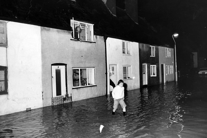 Flooded homes at Wallington, Fareham, when the River Wallington burst its banks in November 1976.