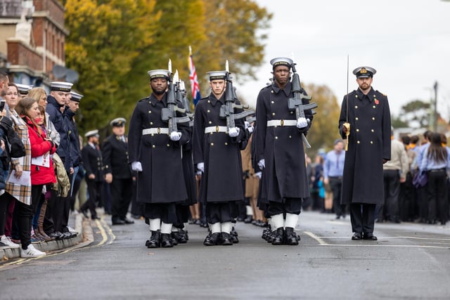 The guard from HMS Sultan lead the parade at Gosport. Picture: Mike Cooter (121123)