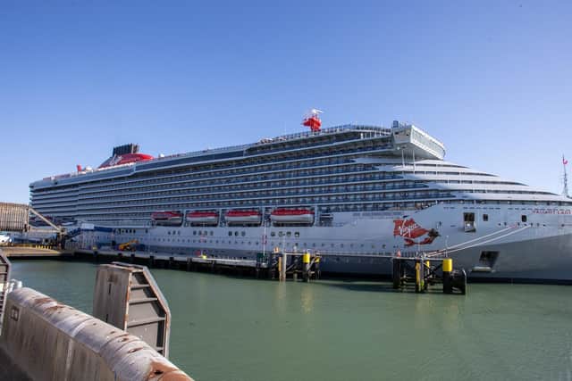 Virgin Voyages Valiant Lady prepares for her maiden commercial cruise from Portsmouth's Cruise Terminal on Friday afternoon. Photos by Alex Shute