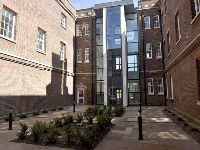 Trinity House boasts a new glass lift which looks out across the courtyard Picture: Sarah Standing (290824-587)