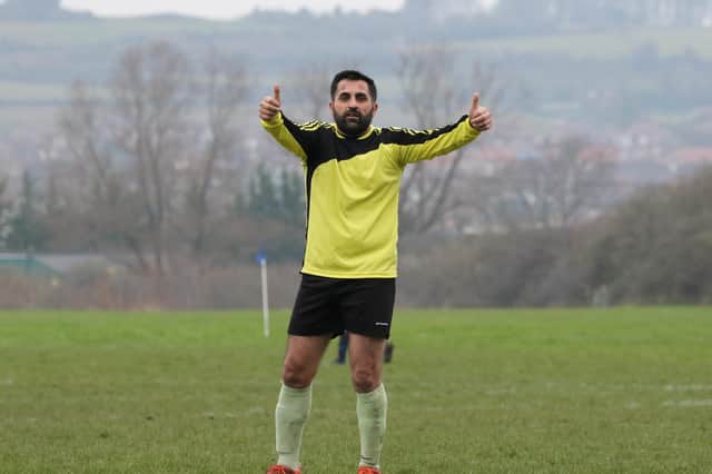 Thumbs up from a Hatton Rovers player after his side's 6-1 win over Pelham at Farlington. Picture: Kevin Shipp.