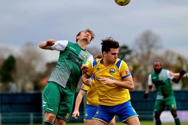 Harry Kavanagh, right, in action for Gosport against Hendon. Picture by Tom Phillips