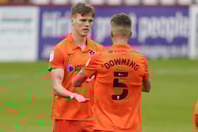 Sean Raggett and Paul Downing. Picture: Jason Brown