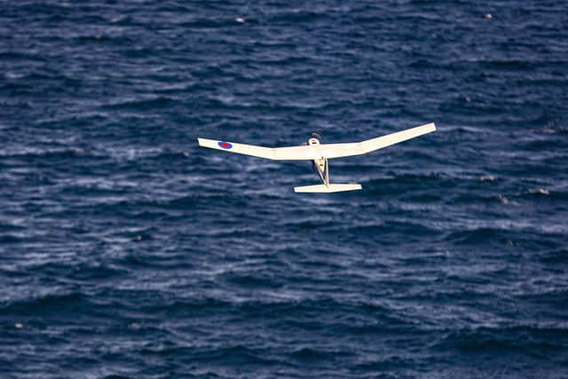 HMS Tamar's 700x Naval Air Squadron drone operators launched the PUMA AE 2 Drone at sea today to conduct routine patrols of British waters. The Class 1 C RPAS (Remotely Piloted Air System) drone can used for training and operational surveillance exercises whist at sea.