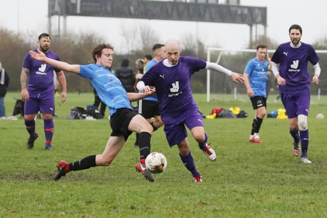 Old Boys (purple) v Waterlooville Wanderers Reserves. Picture by Kevin Shipp