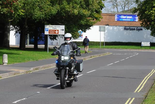 Inspector Andy Tester for Hampshire roads policing, on one of the new bikes.

Picture:Sarah Standing (220922-1014)