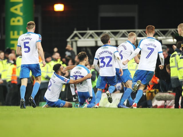 League One leaders Pompey were handed a trip to Championship high-fliers Norwich in the FA Cup third round - and an upset followed. Andre Green grabbed a stoppage-time winner against the 10-man hosts to secure a dramatic victory, followed by the players celebrating in front of the travelling fans amid memorable scenes. And Andy Moon's finest hour! Picture: Joe Pepler